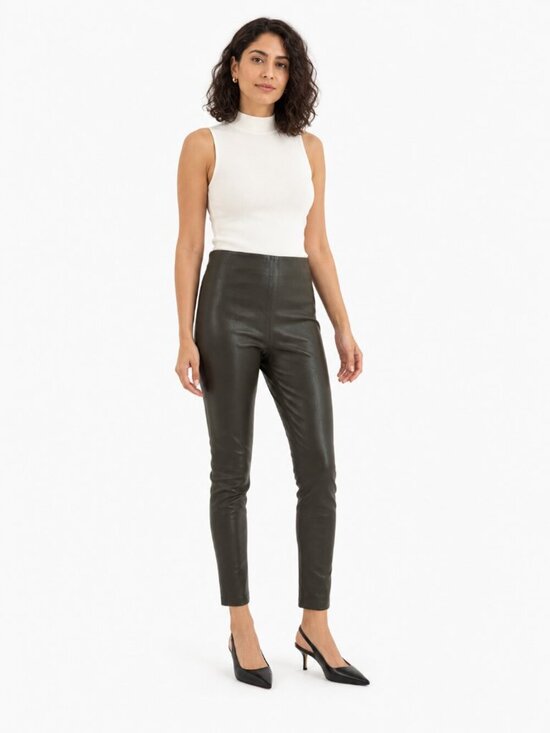 Theory Pants - Theory Bristol Lambskin Leather Skinny Leggings Dark Olive Size 4